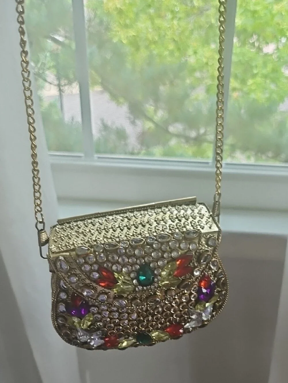 Embellished Gold Crystal Kundon Evening Handmade Clutch - Multicolor Accents